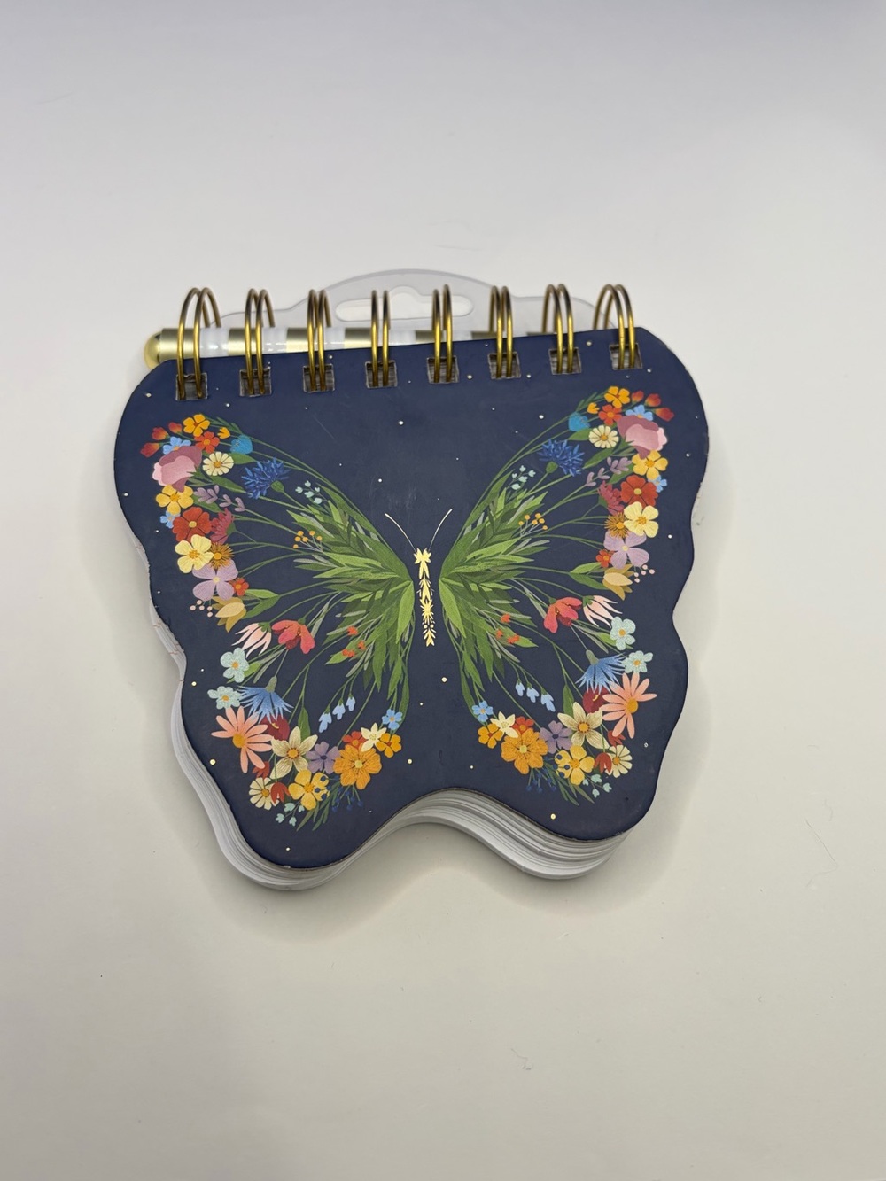 Butterfly Floral Spiral Notebook With Pen - Navy Cover